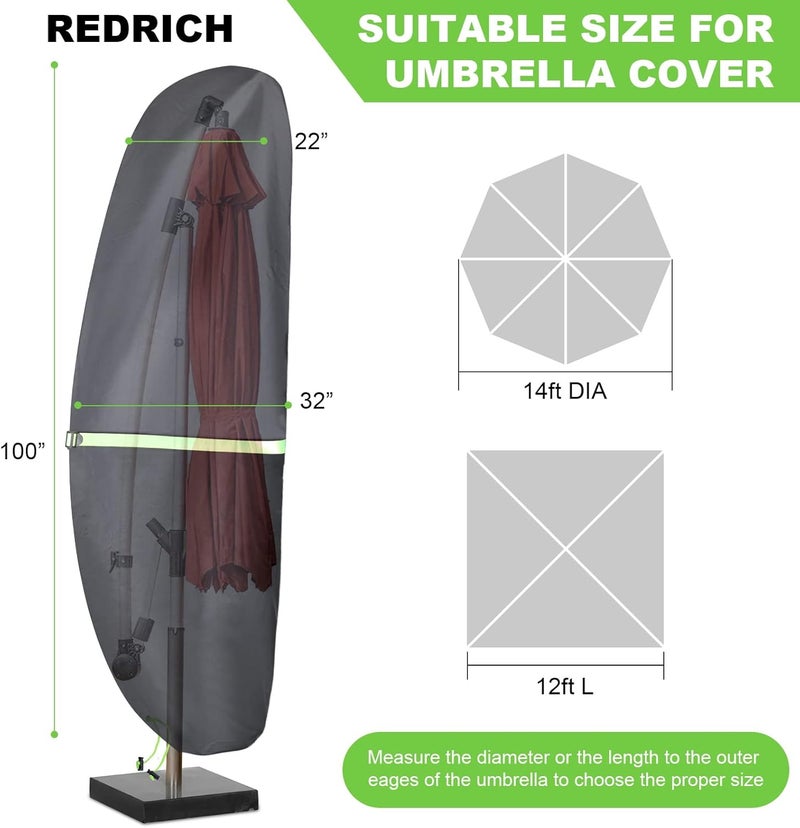 REDRICH Cantilever Patio Umbrella Cover with Push Rod - Waterproof Patio Parasol Covers with Zipper for 9ft to 13ft Offset Outdoor Umbrellas - Image 1